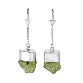 PERIDOT CRYSTAL PULL THROUGH EARRINGS - SILVER