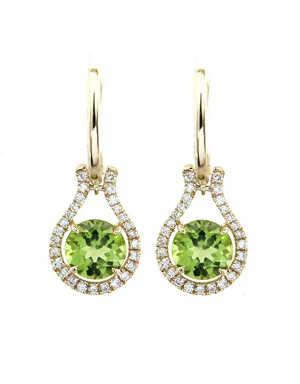 Peridot Earrings - 14ct Yellow Gold Peridot and Diamond Earrings - 786908