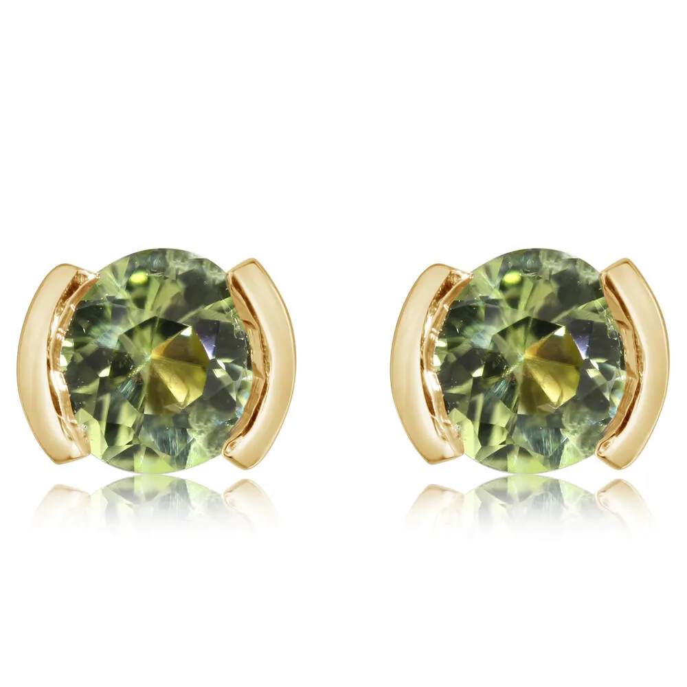 Peridot Gemstone Half Bezel Stud Earrings (Pair)