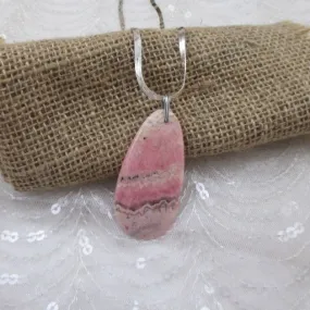 Pink Rhodonite Gemstone Pendant on Silver Chain Necklace