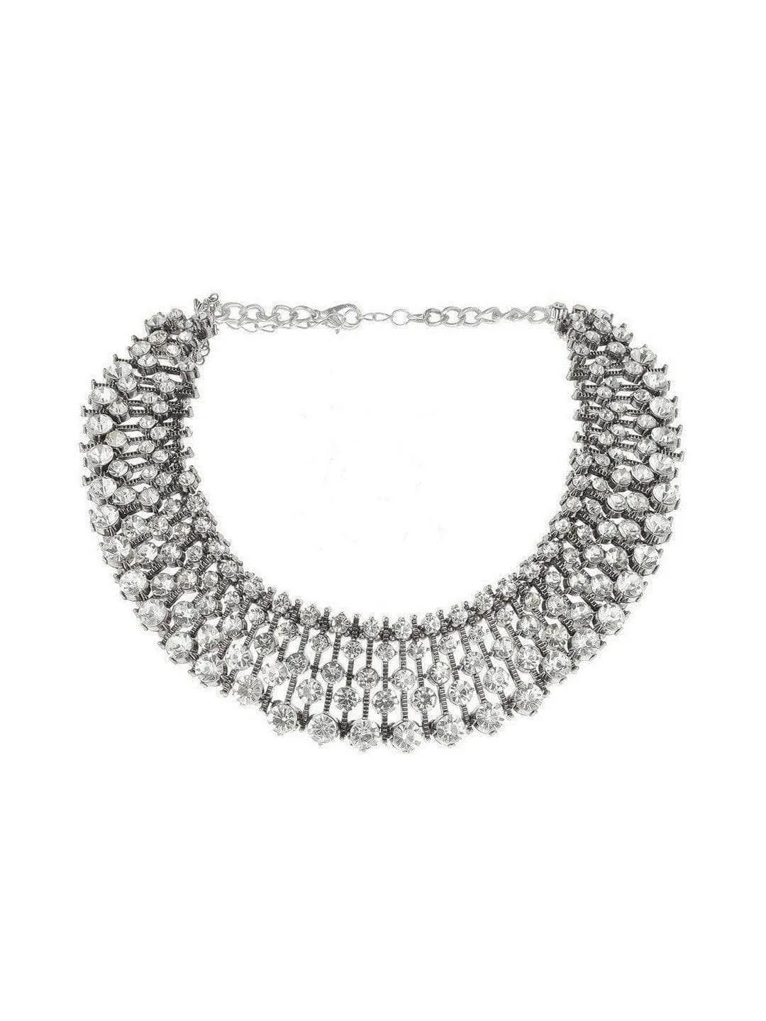 Pranwesha In Diamond Choker With Earrings Silver