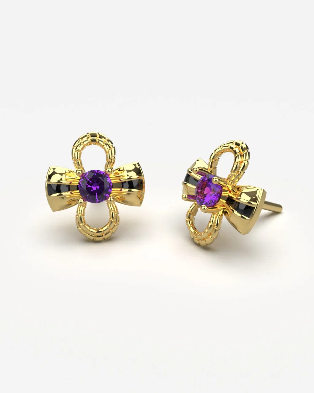 Raiden Bow and Knot Stud Earrings with Amethysts