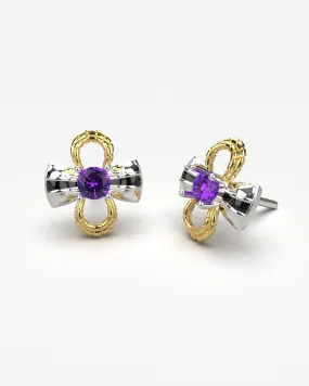 Raiden Bow and Knot Stud Earrings with Amethysts