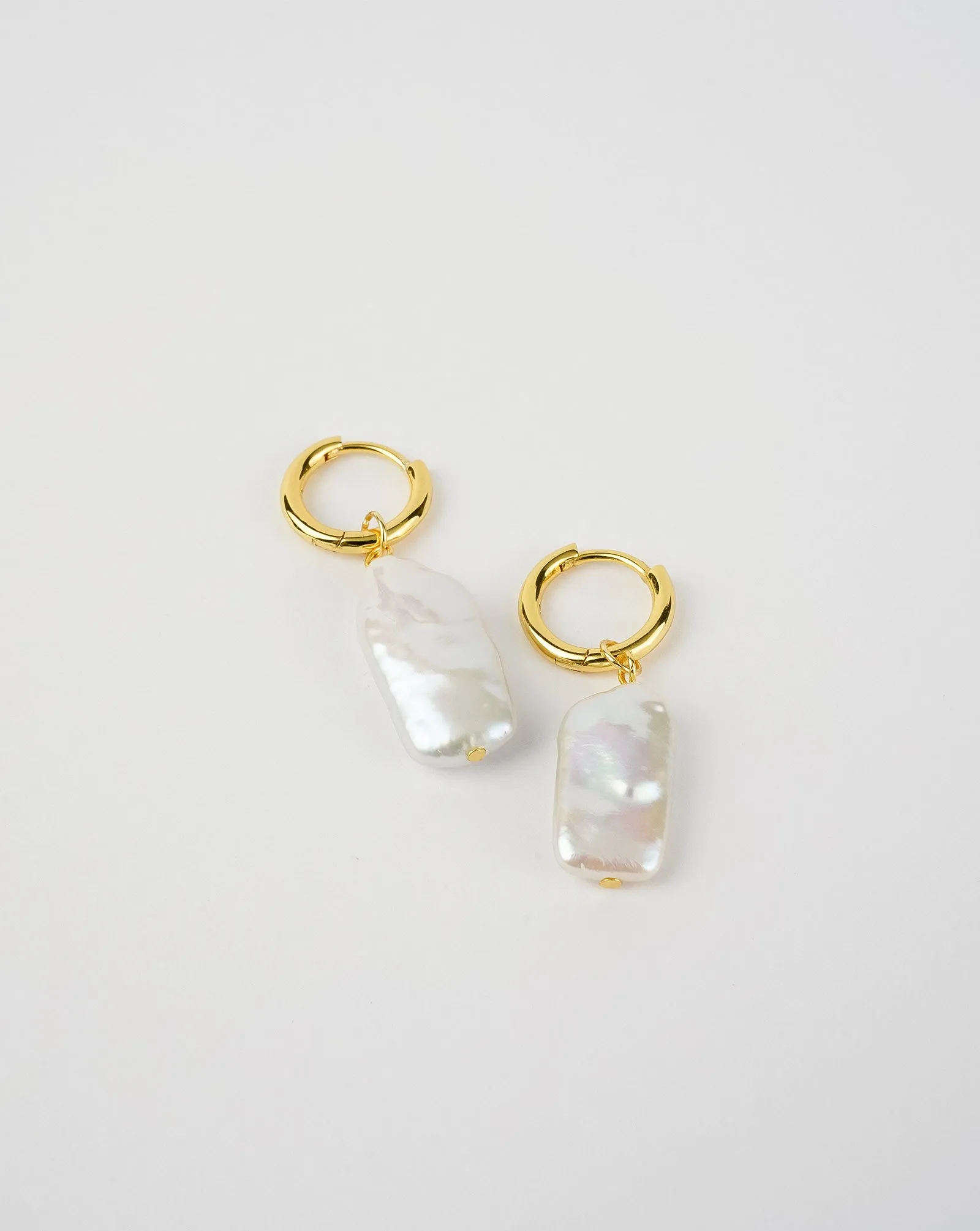 Rectangle Link Pearl Earrings