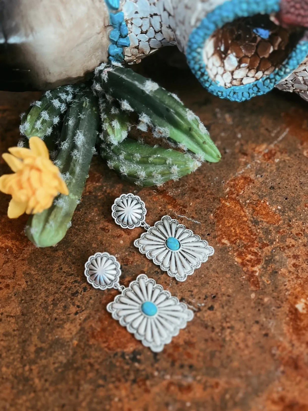 Rectangle Turquoise Post Earrings