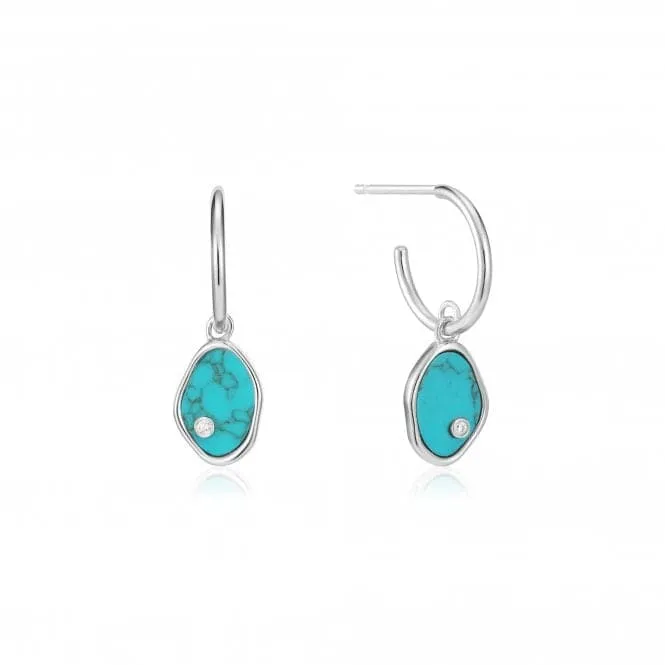 Rhodium Tidal Turquoise Mini Hoop Earrings E027-01H