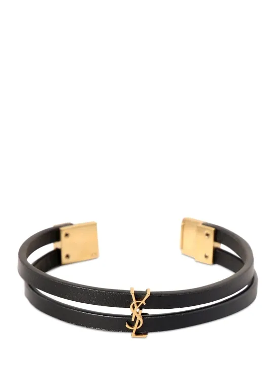 Saint Laurent   Cassandre double-row leather bracelet 