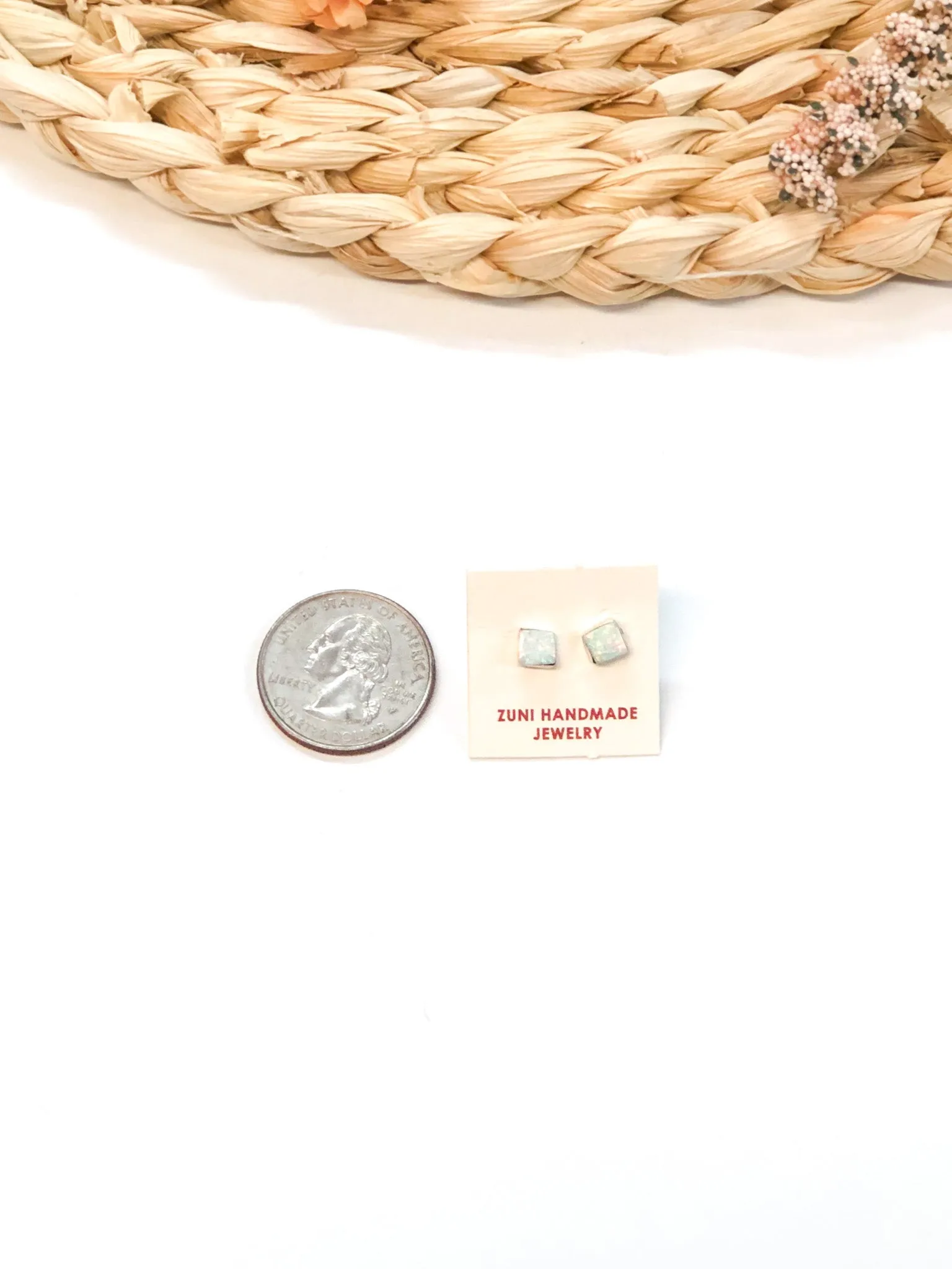 Sarah Bowannie | Zuni Handmade Sterling Silver and Opal Square Stud Earrings