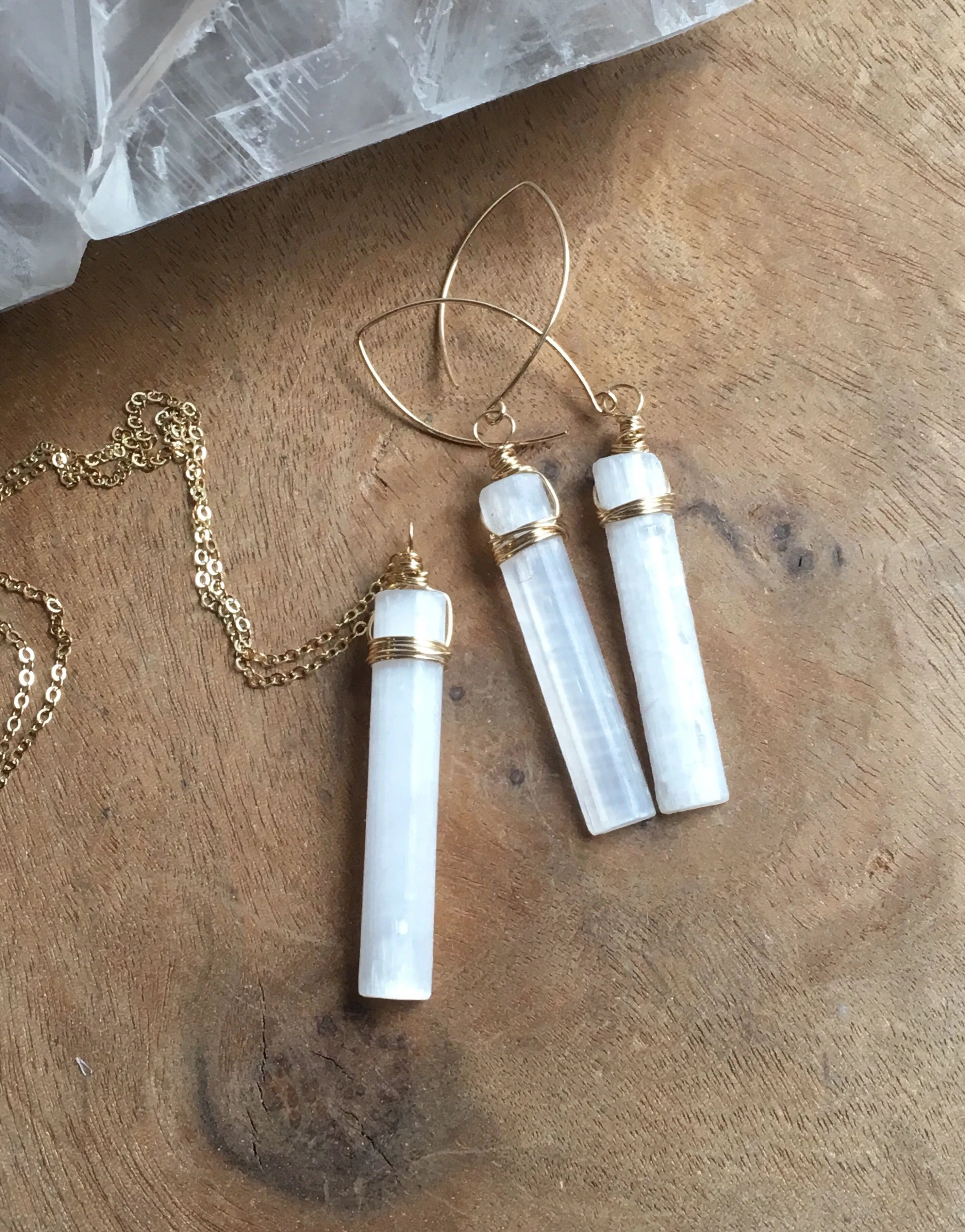 Selenite Earrings Silver or Gold