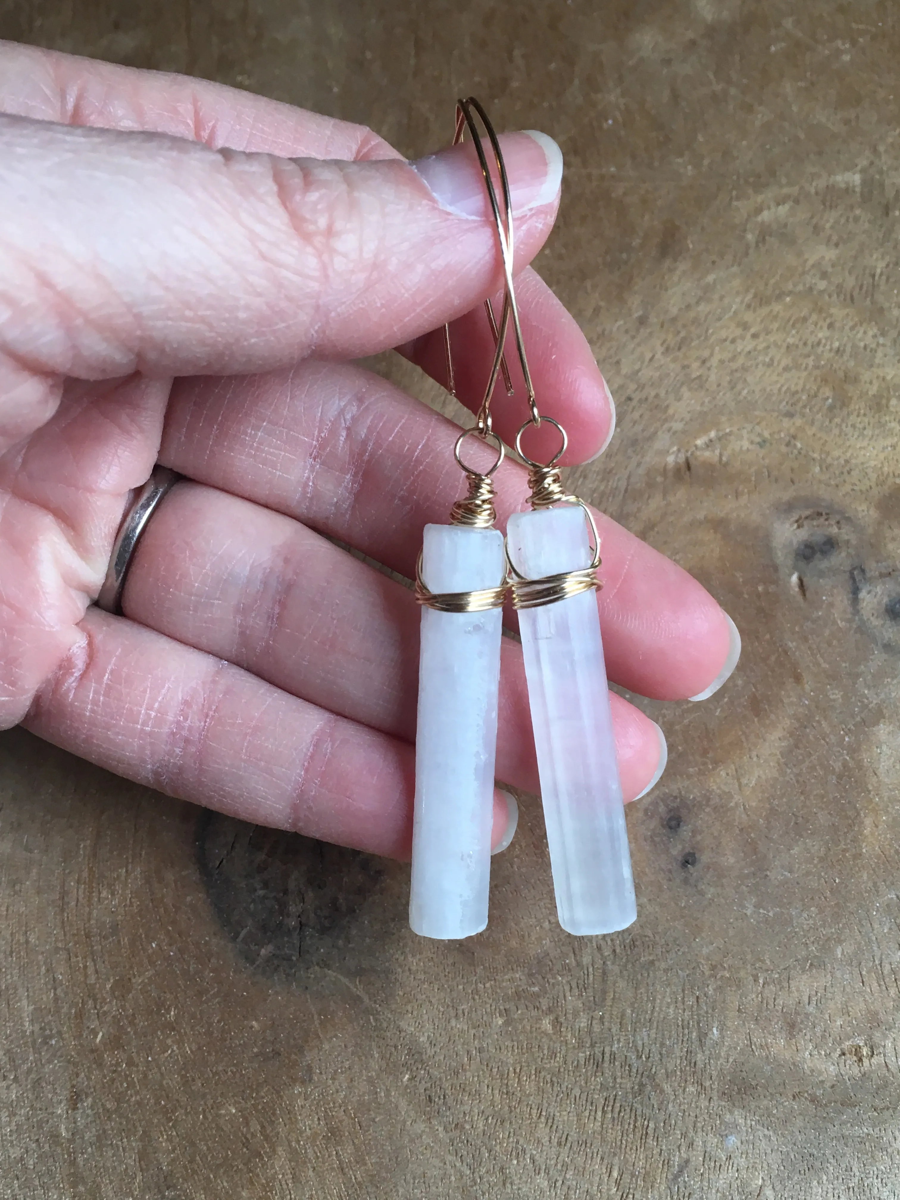 Selenite Earrings Silver or Gold