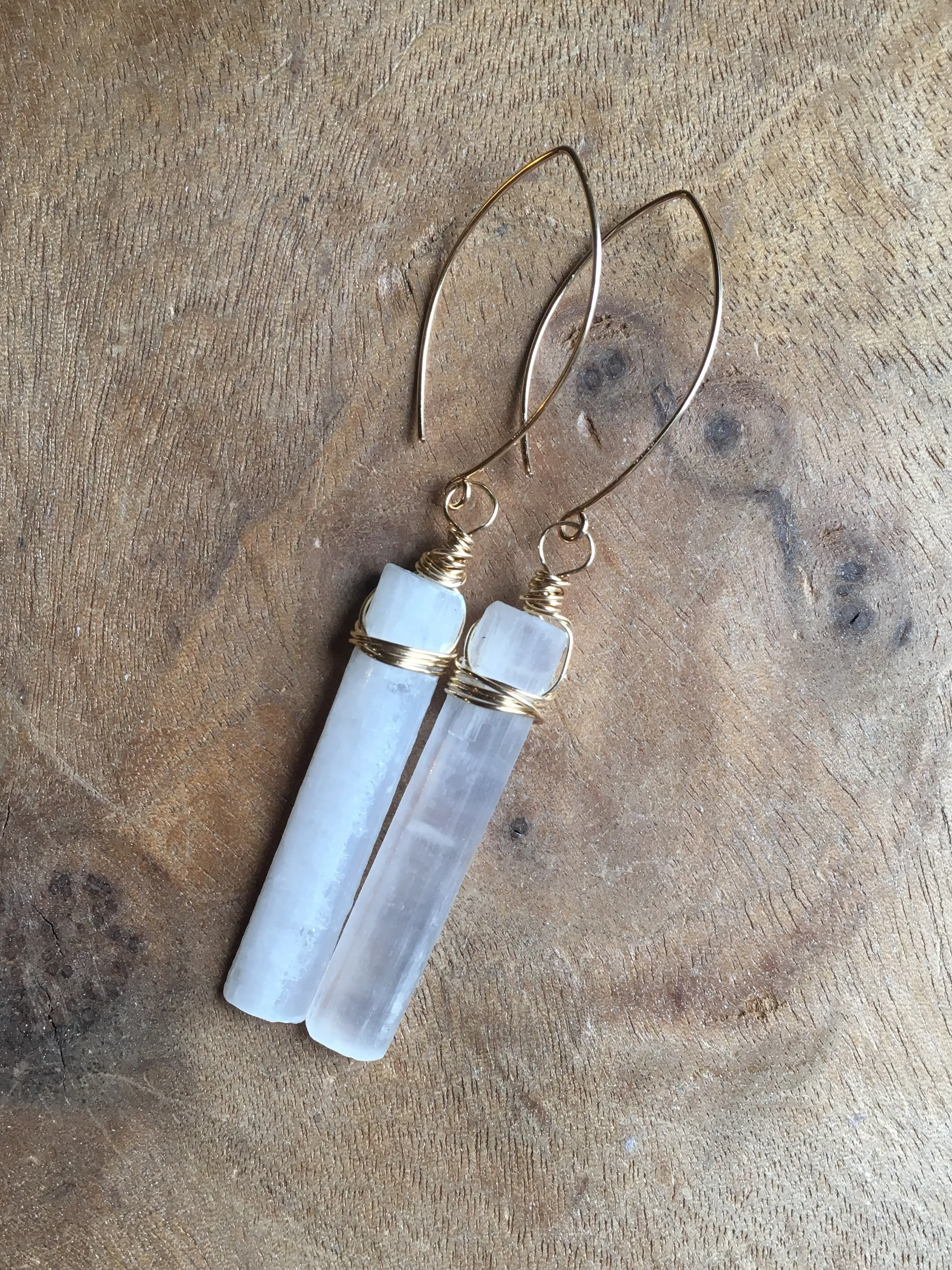 Selenite Earrings Silver or Gold