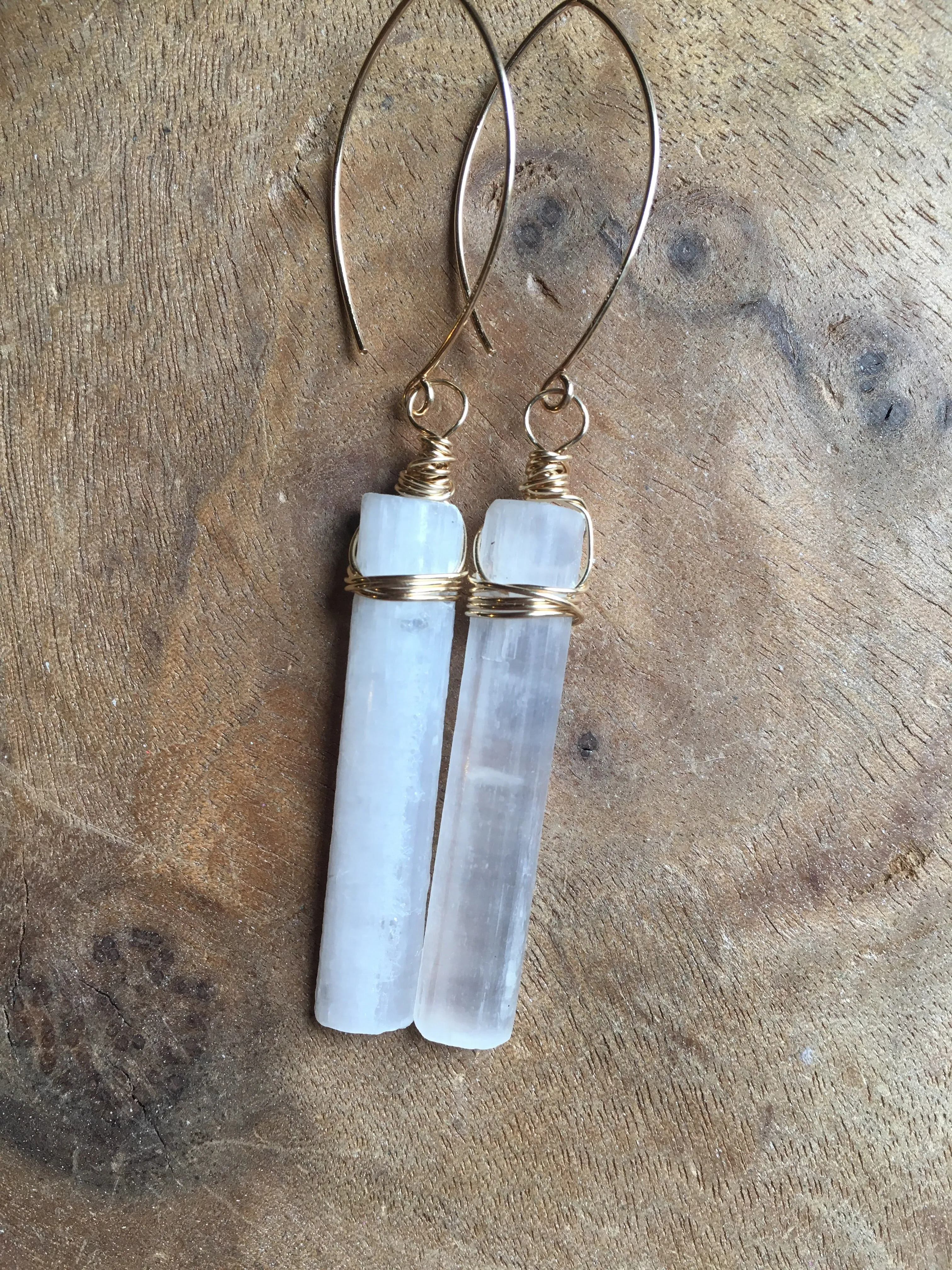 Selenite Earrings Silver or Gold