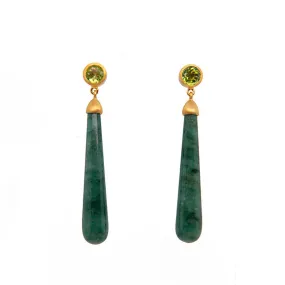 Signature Peridot Long Drop Cabochon Earrings 24K Gold Vermeil