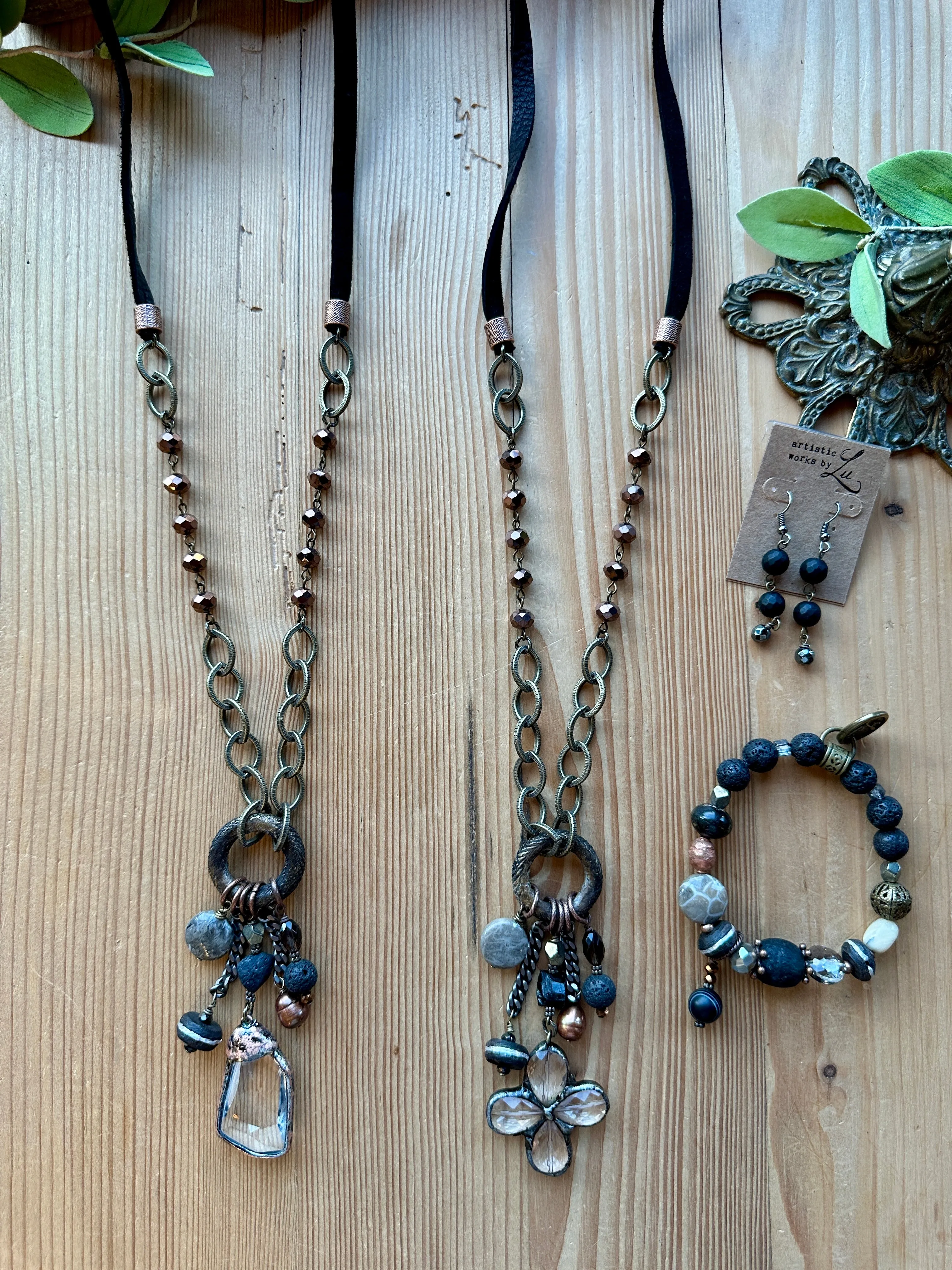 Smoky Fossil Beaded Stretchy Bracelet