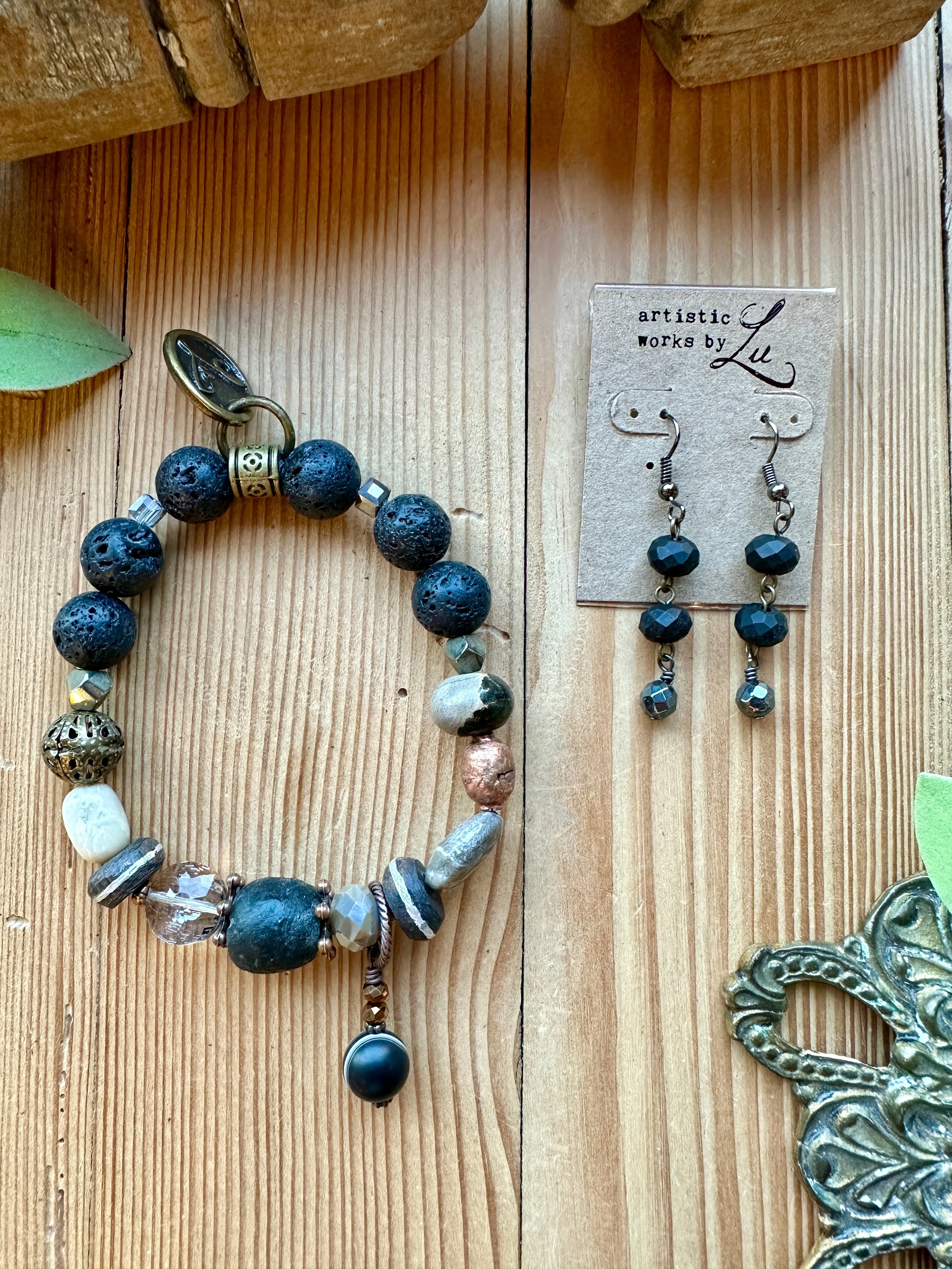 Smoky Fossil Beaded Stretchy Bracelet