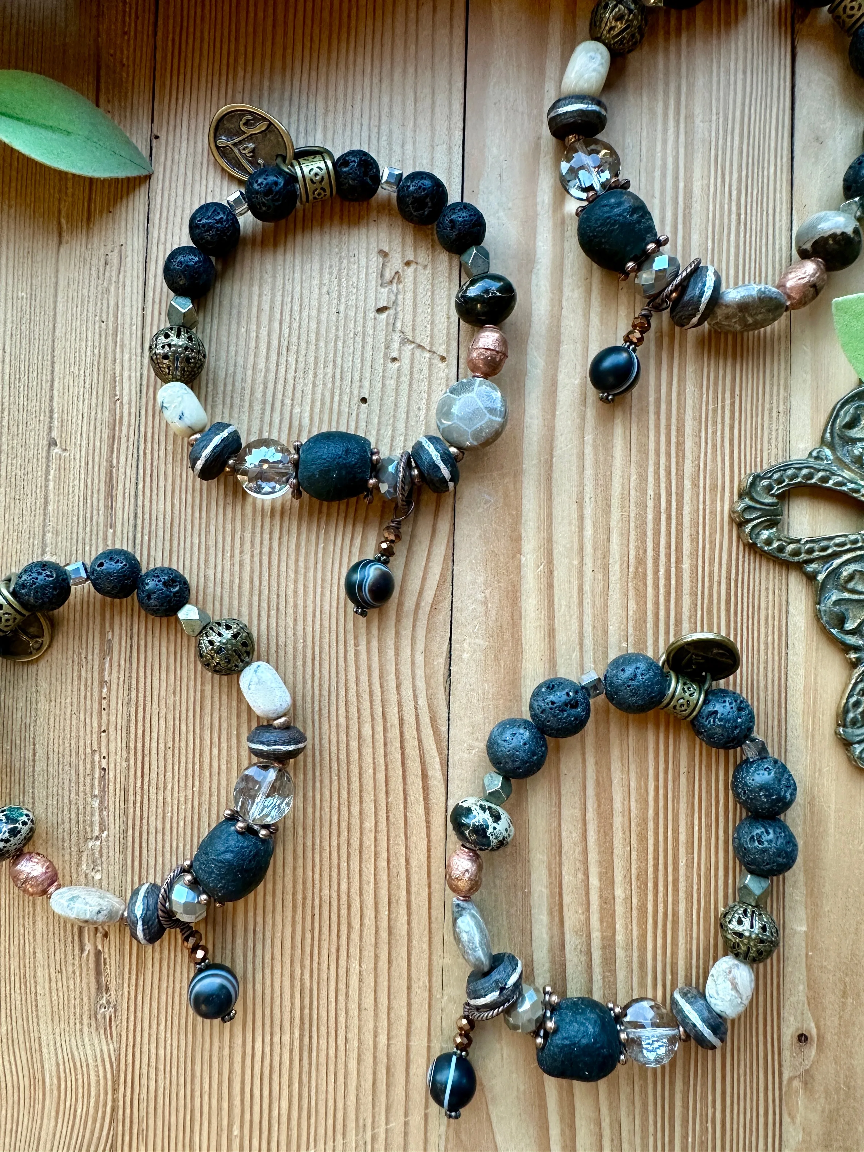 Smoky Fossil Beaded Stretchy Bracelet