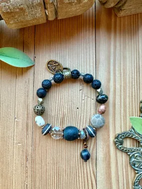 Smoky Fossil Beaded Stretchy Bracelet