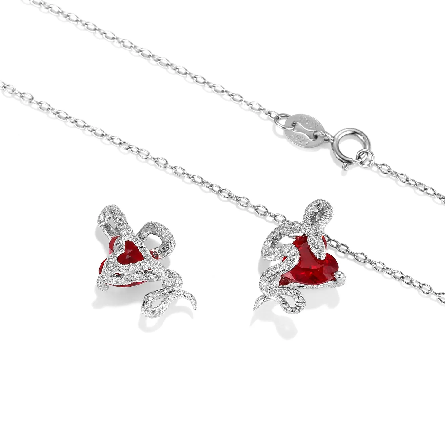 Snake with Heart Shape Zircon Silver Necklace