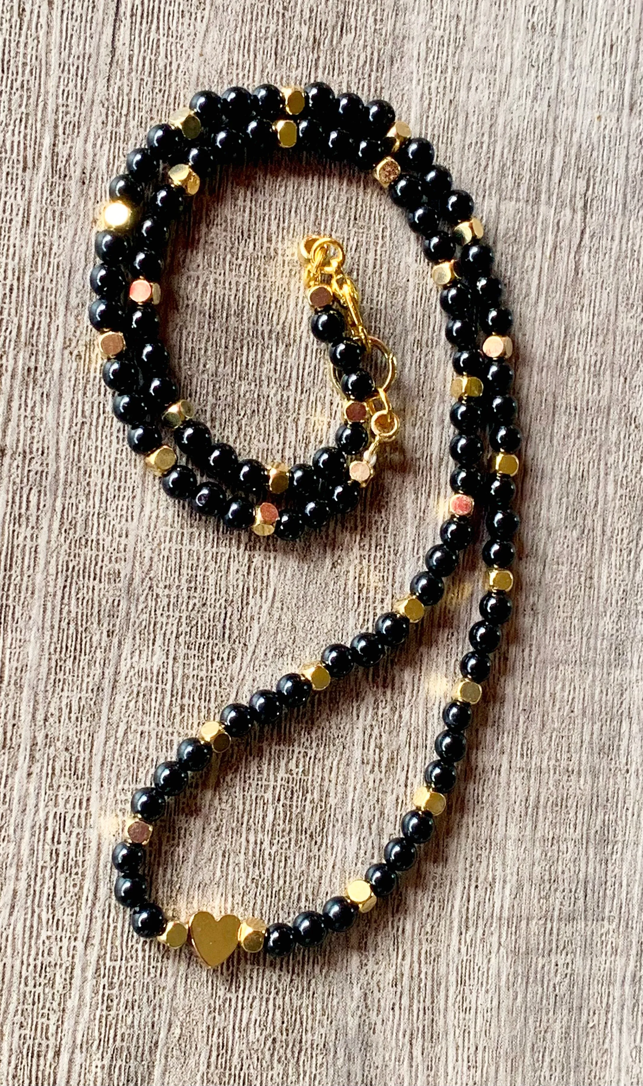 🔴SOLD🔴 Janice Handmade Black Tourmaline, Gold Plated Hematite Heart, and Brass Findings Necklace/ Choker