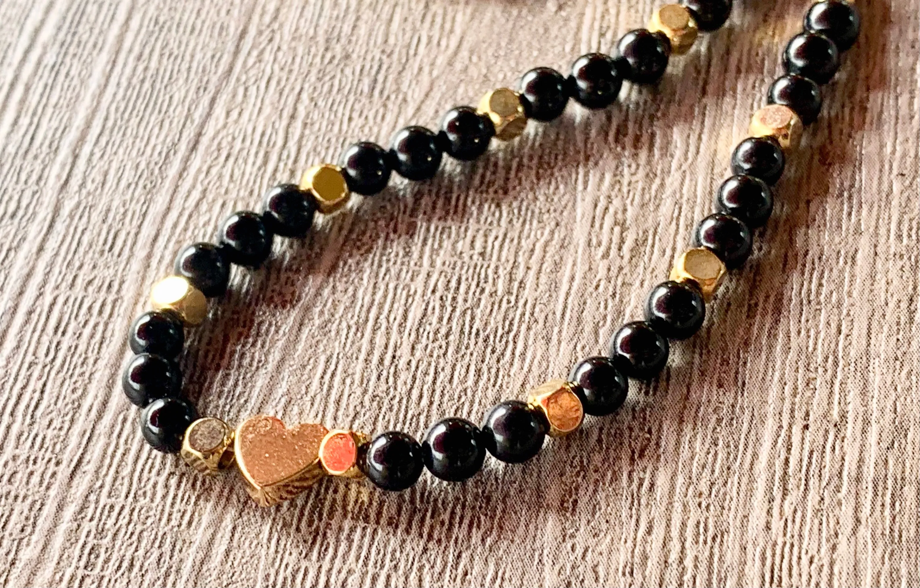 🔴SOLD🔴 Janice Handmade Black Tourmaline, Gold Plated Hematite Heart, and Brass Findings Necklace/ Choker