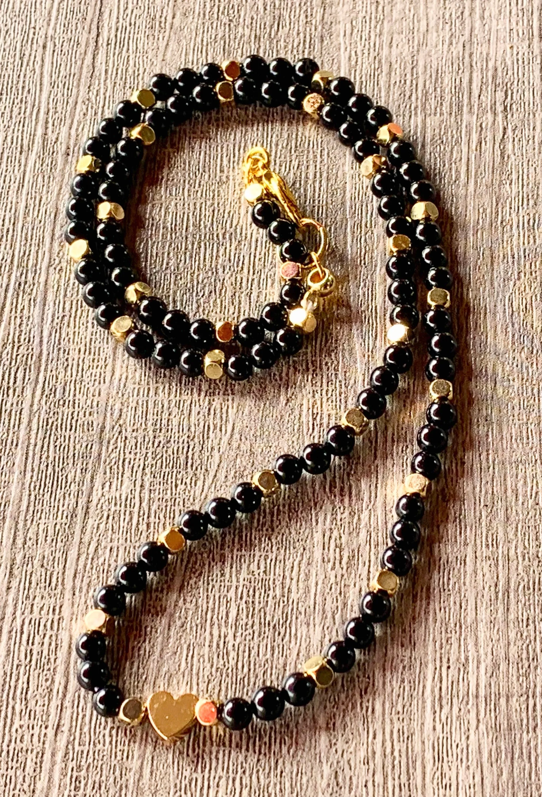 🔴SOLD🔴 Janice Handmade Black Tourmaline, Gold Plated Hematite Heart, and Brass Findings Necklace/ Choker