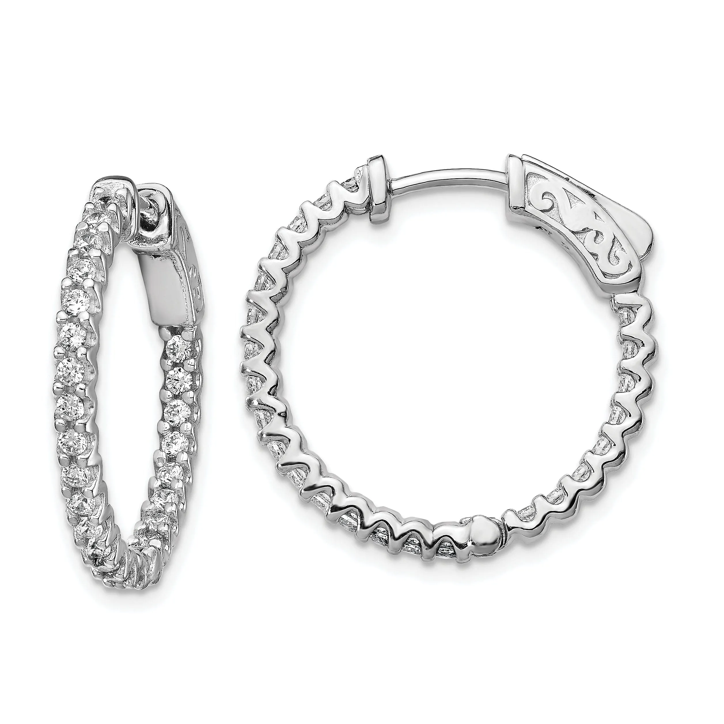 Sterling Silver CZ 48 Stone Hoop Earrings