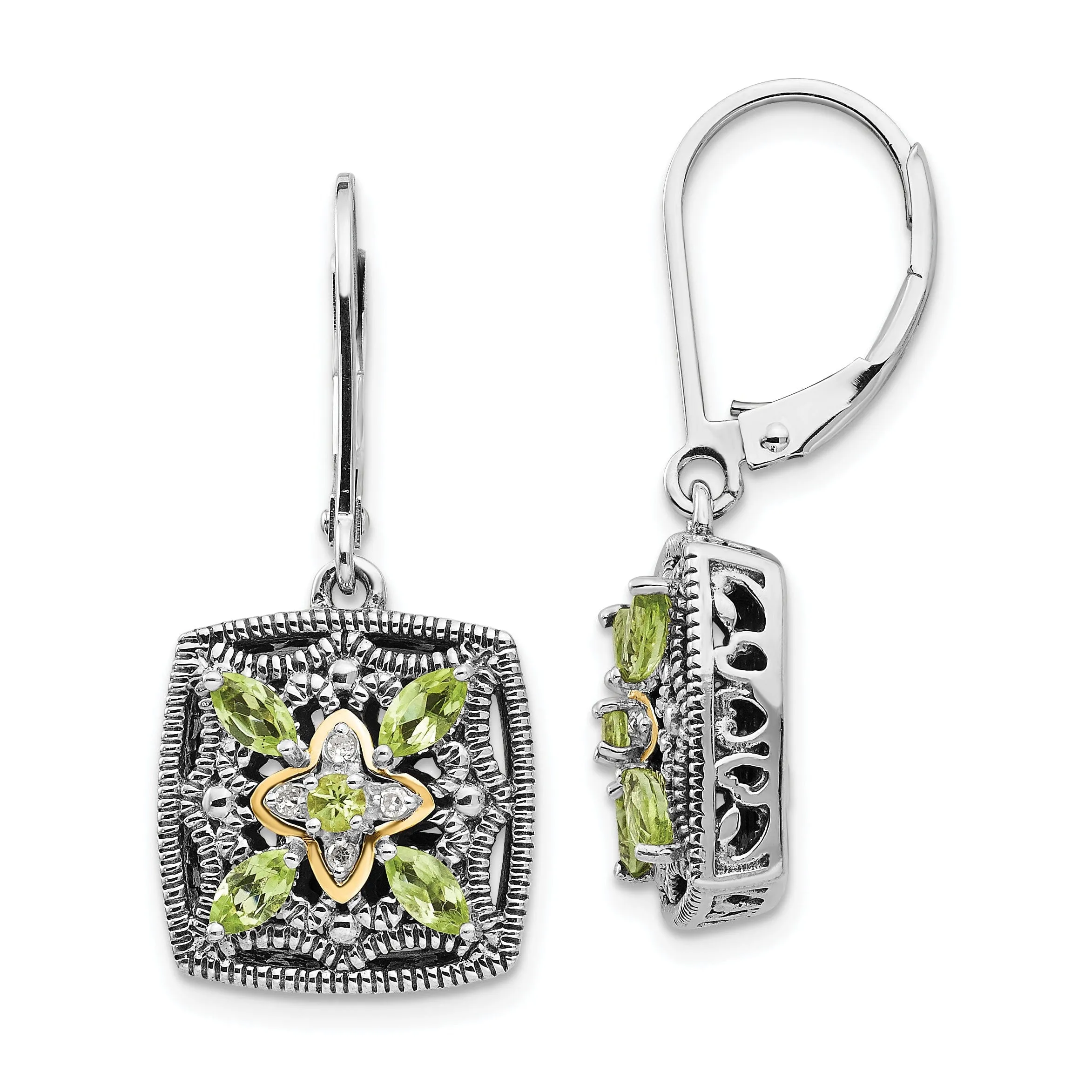 Sterling Silver Gold Diamond Peridot Earrings