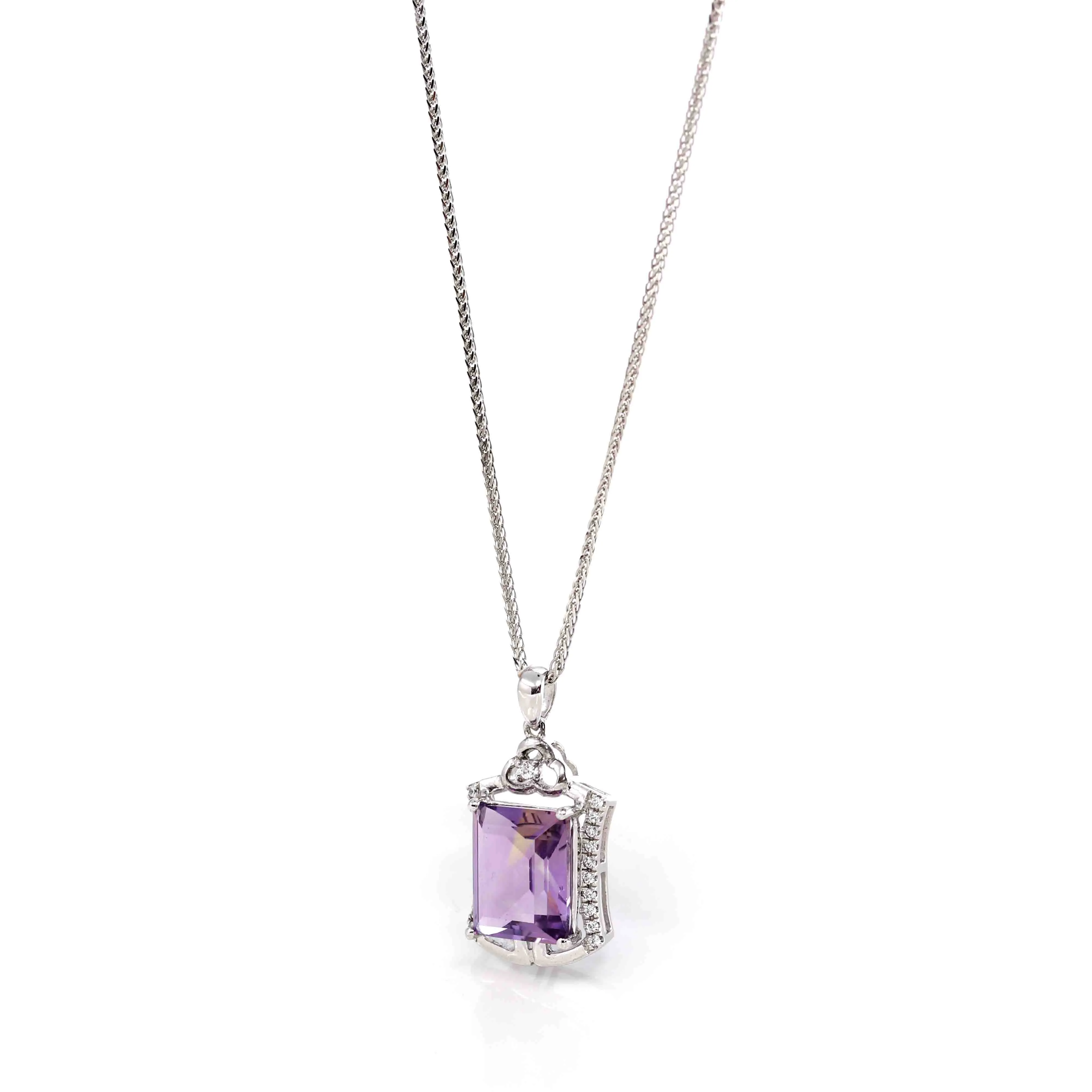 Sterling Silver Natural Amethyst Classic Pendant Necklace With CZ