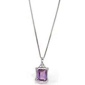 Sterling Silver Natural Amethyst Classic Pendant Necklace With CZ