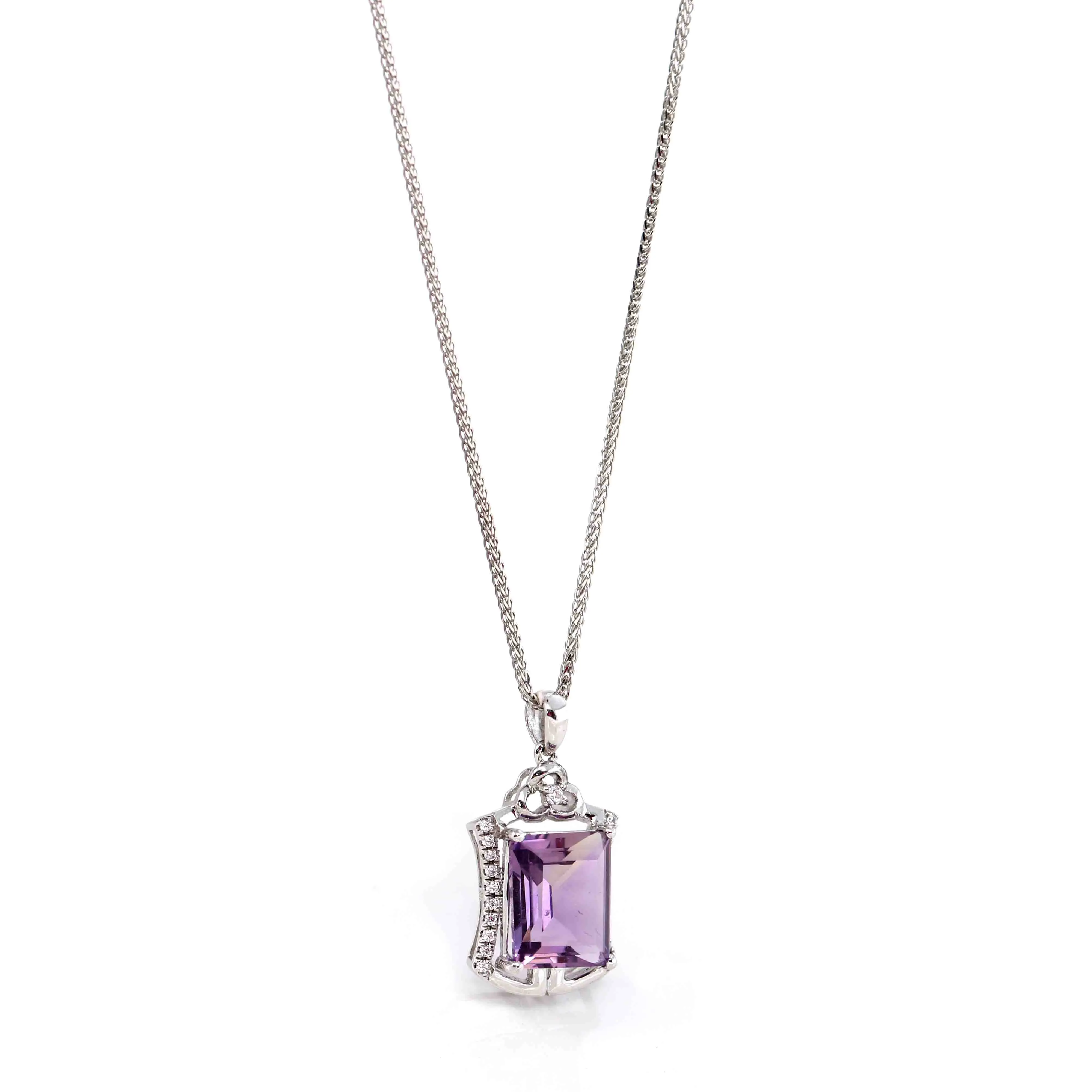 Sterling Silver Natural Amethyst Classic Pendant Necklace With CZ