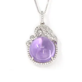 Sterling Silver Natural Cabochon Amethyst Necklace With CZ