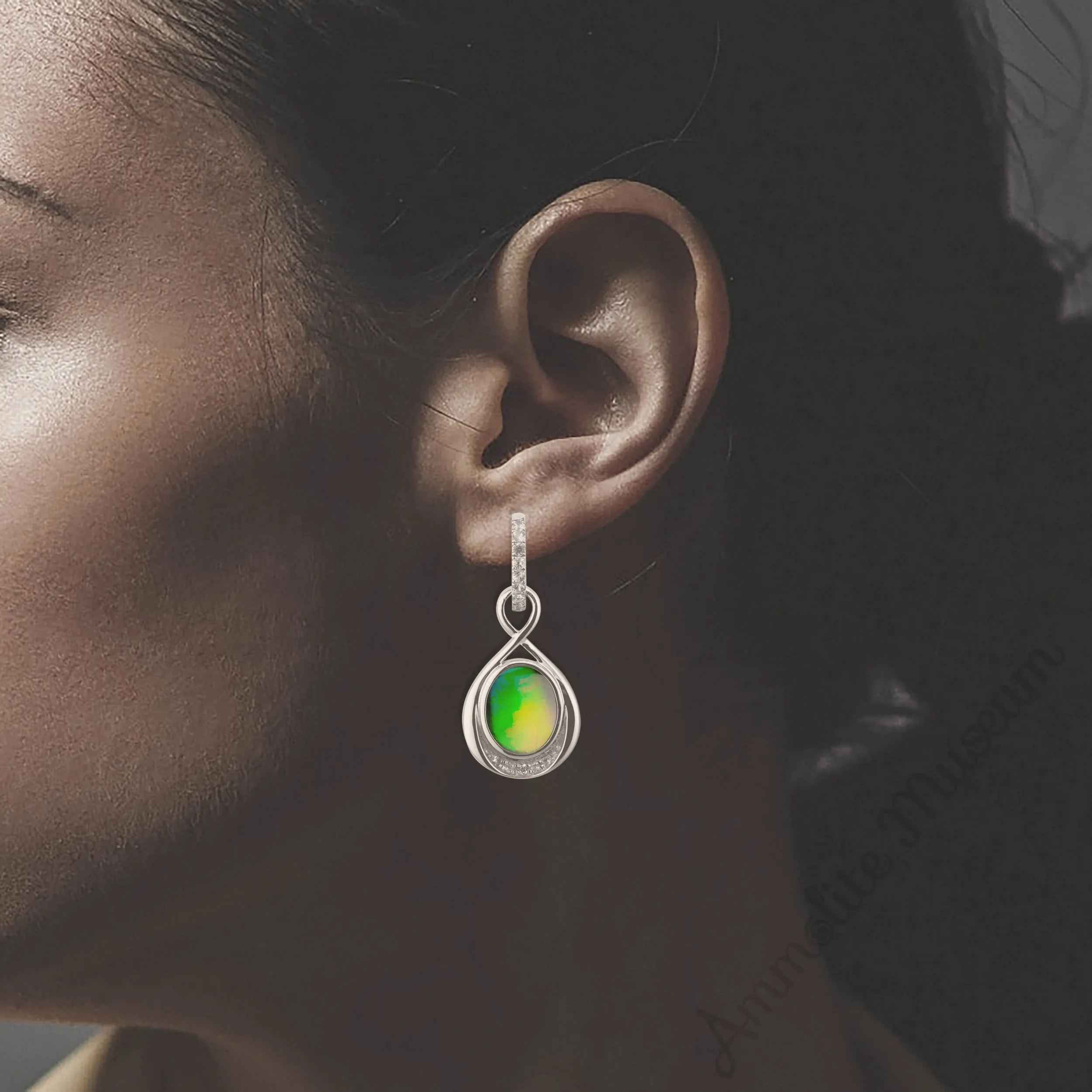 Sterling Silver Teardrop Infinity Ammolite Earrings