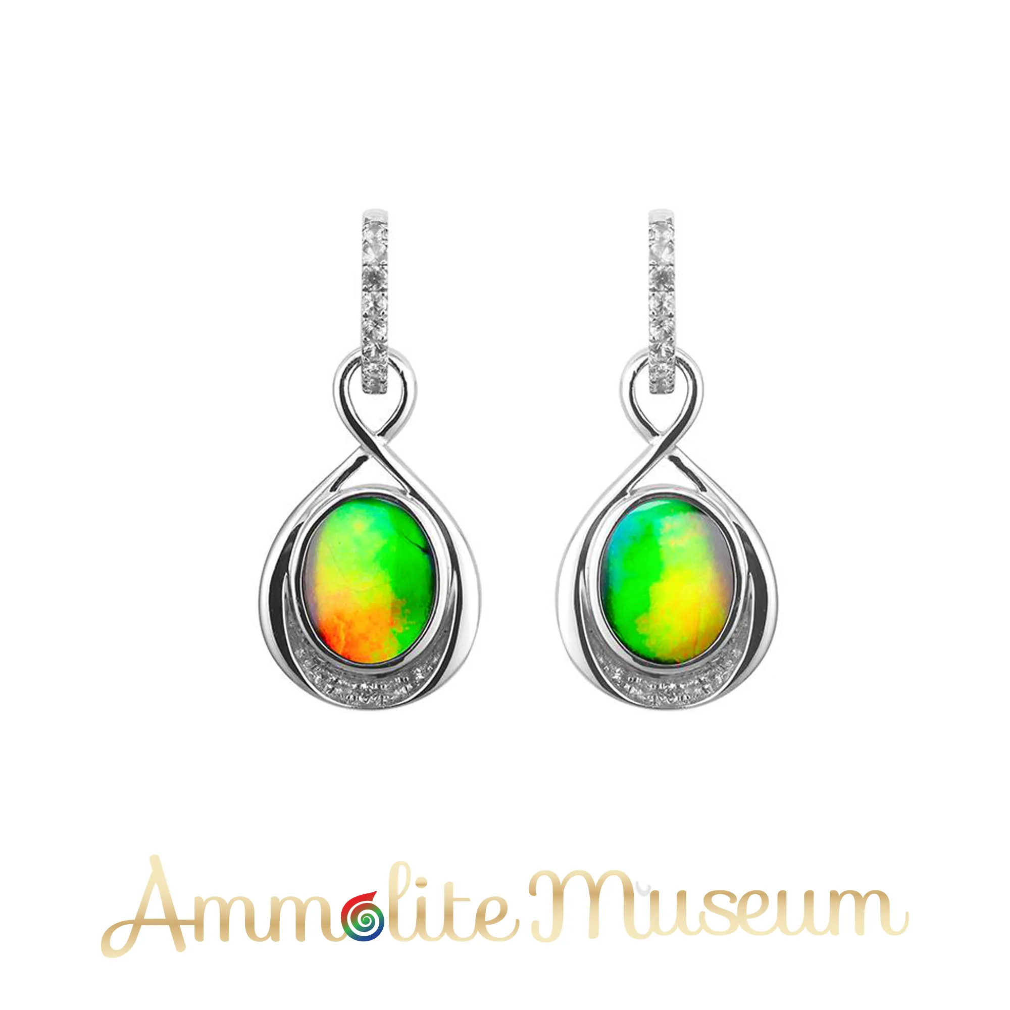 Sterling Silver Teardrop Infinity Ammolite Earrings