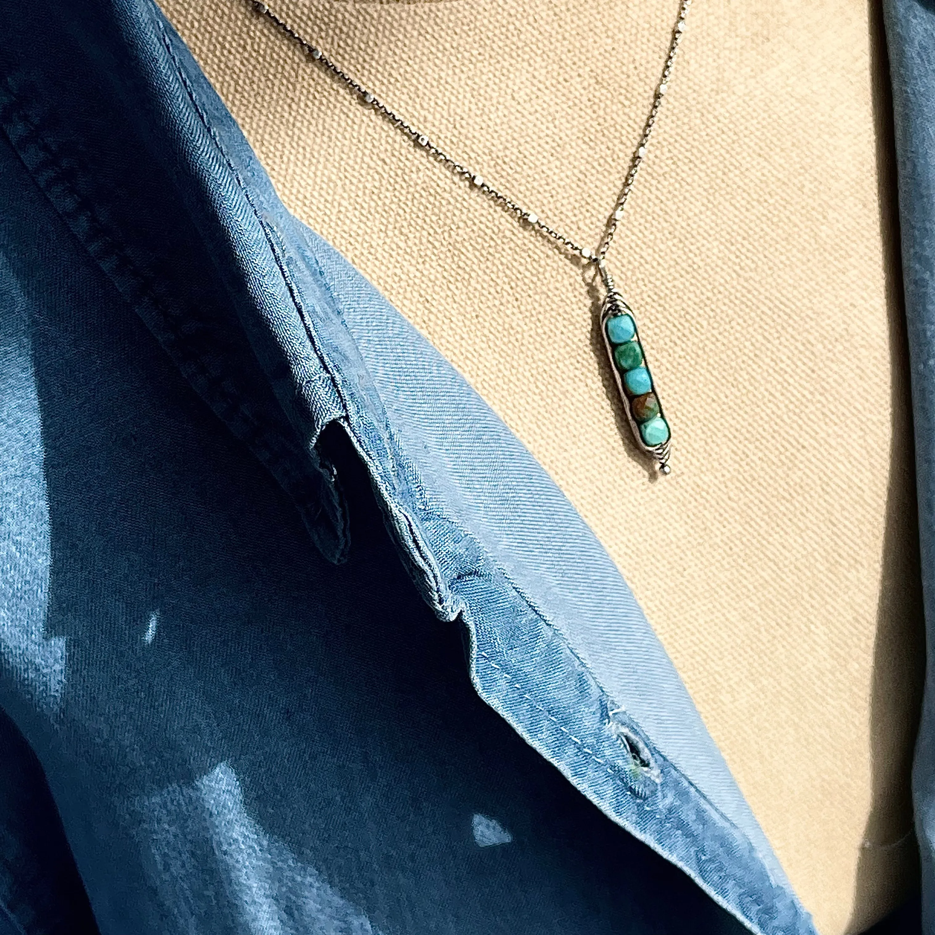 Sterling Silver Weaved Faceted Turquoise Cubes Necklace