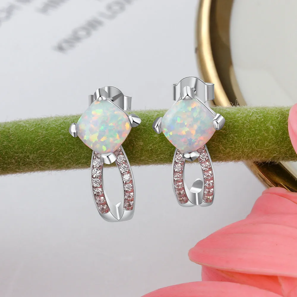 Stylish Square Opal Zircon Sterling Silver Earrings