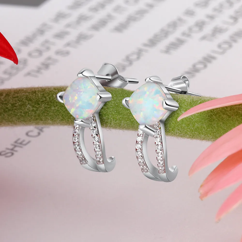 Stylish Square Opal Zircon Sterling Silver Earrings