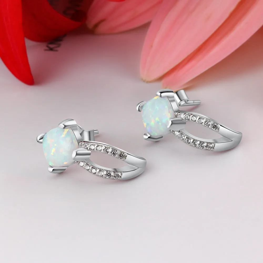 Stylish Square Opal Zircon Sterling Silver Earrings