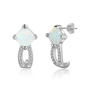 Stylish Square Opal Zircon Sterling Silver Earrings