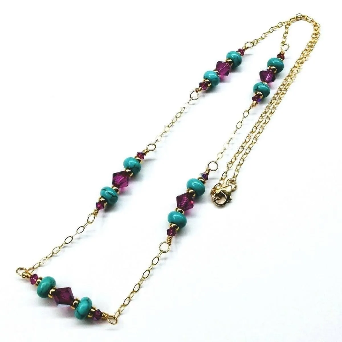 Super Dainty Wire Wrapped Gold Filled Pink Turquoise Gemstone Necklace