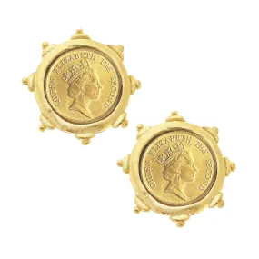 Susan Shaw Queen Elizabeth II Coin Stud Earrings