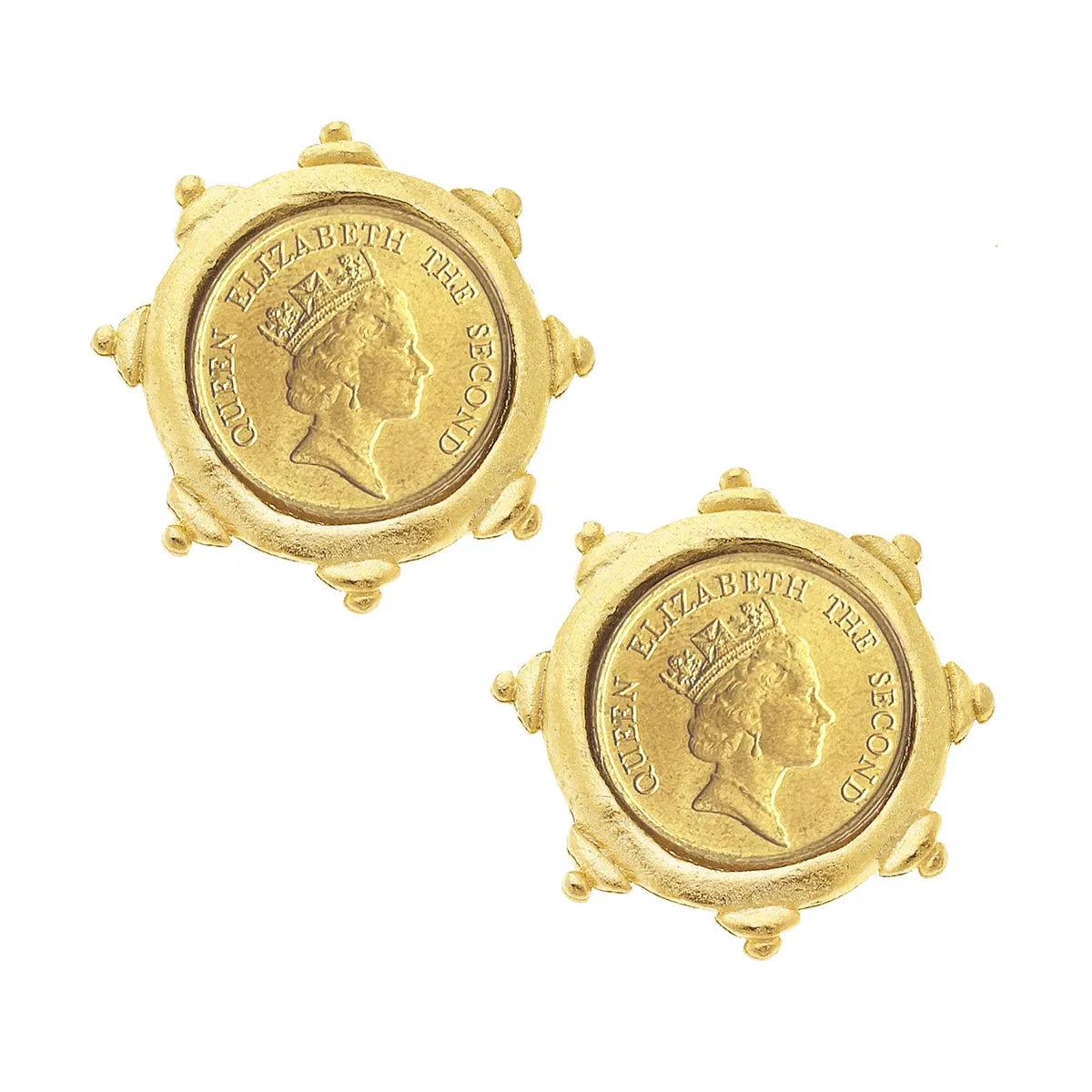 Susan Shaw Queen Elizabeth II Coin Stud Earrings