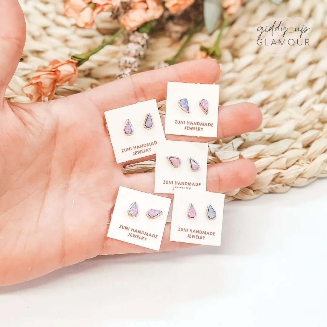 Suzette Boone | Zuni Handmade Sterling Silver and Lilac Opal Tiny Teardrop Stud Earrings