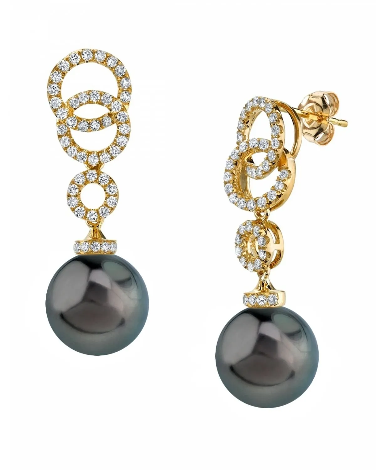 Tahitian South Sea Pearl & Diamond Link Earrings