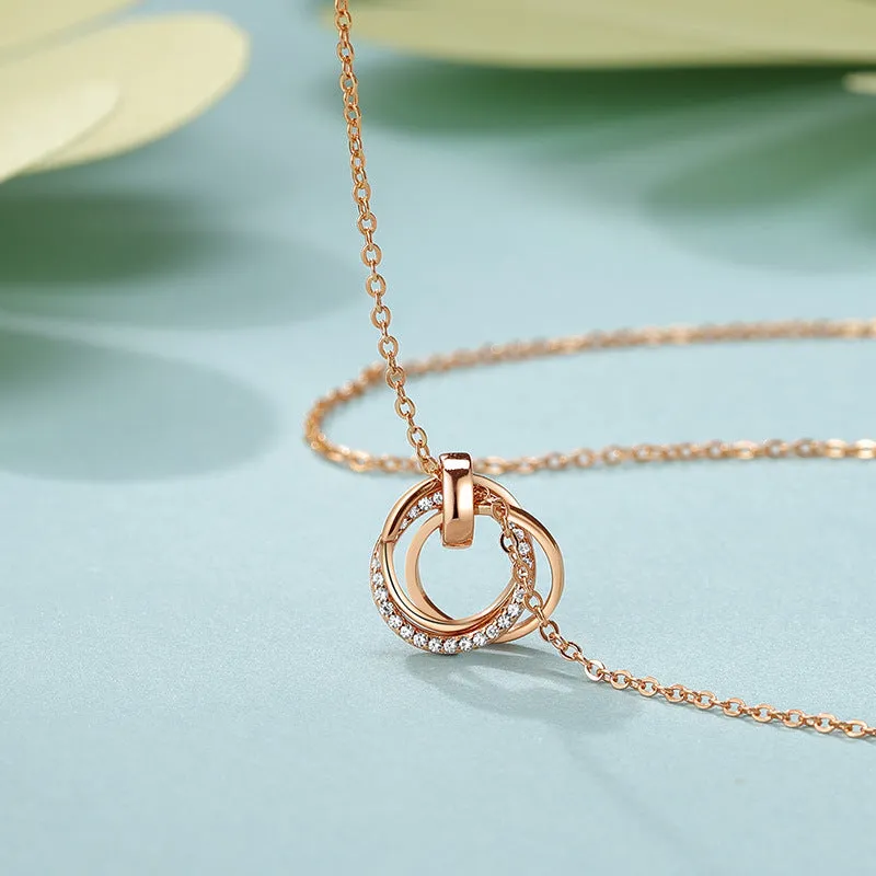 Three-ring with Zircon Interlocking Pendant Silver Necklace for Women