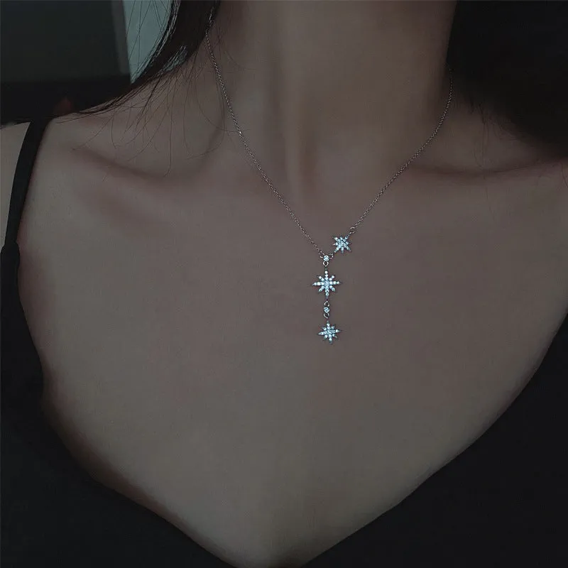 Three Zircon Star Silver Necklace for Women