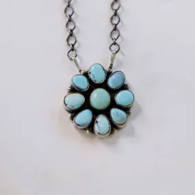 Timothy Yazzie | Navajo Handmade Sterling Silver Stone Cluster Pendant Necklace in Golden Hills Turquoise