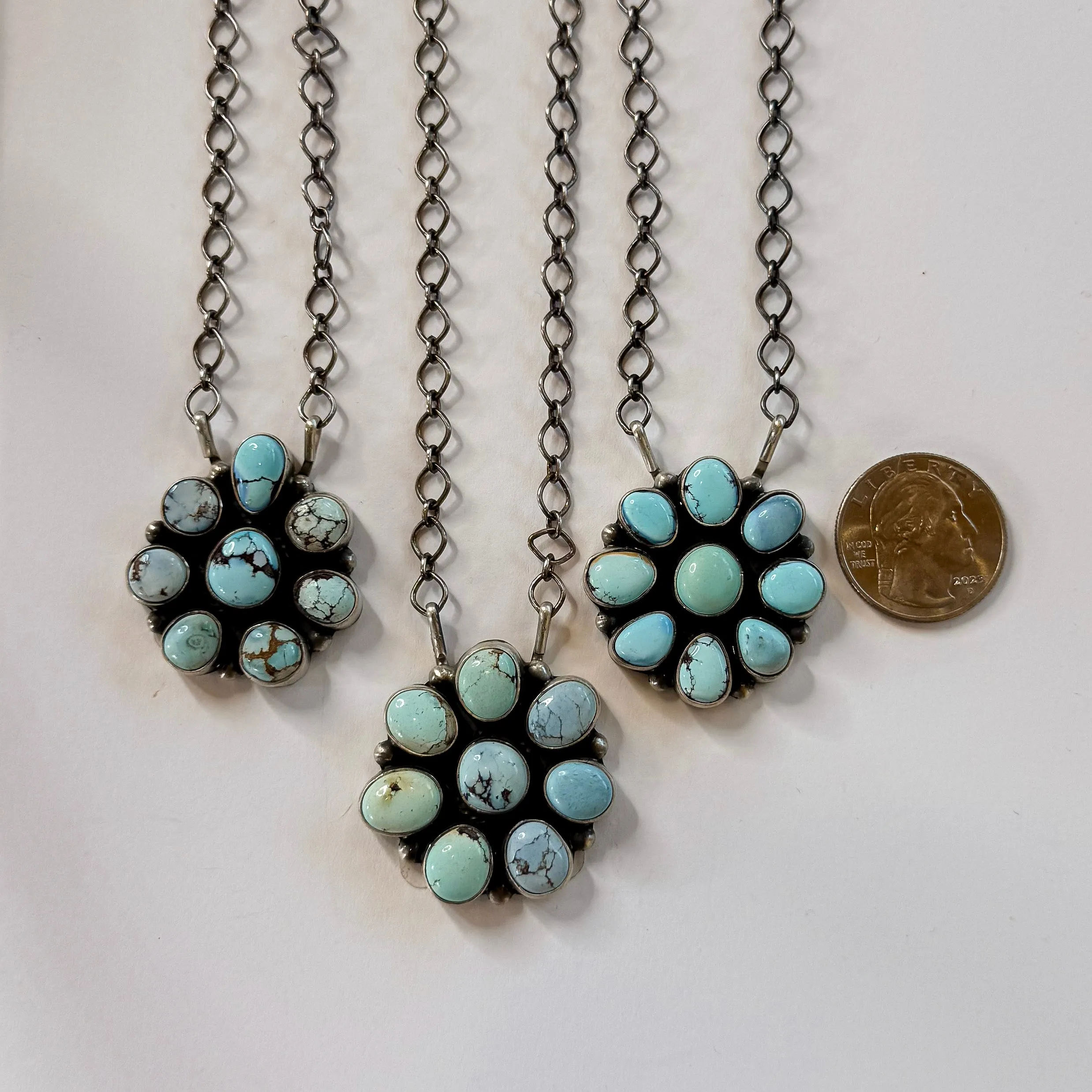 Timothy Yazzie | Navajo Handmade Sterling Silver Stone Cluster Pendant Necklace in Golden Hills Turquoise