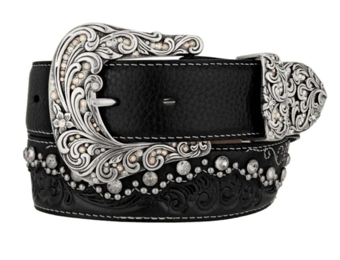 Tony Lama Women's Kaitlyn Crystal Black Leather Belt C50493