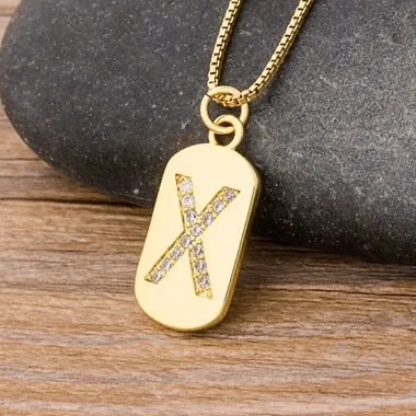 Trendy Initial Pendant Necklace with Initial A-Z Zircon in Gold Color