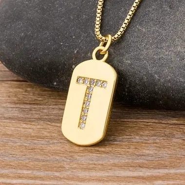 Trendy Initial Pendant Necklace with Initial A-Z Zircon in Gold Color